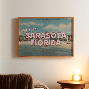 Download digital | Impressão de arte vintage de Sarasota, Flórida | Sarasota, Flórida | Arte retrô | Arte de cartão postal vintage | Arte de viagem | Pôster da Flórida