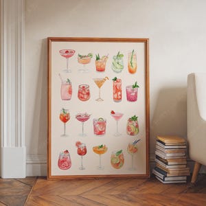 Stampa artistica di cocktail alla frutta / Poster acquerello per carrello bar (download digitale)