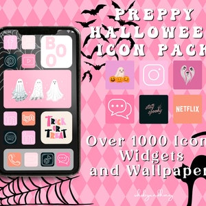Preppy Pink Halloween Icon Pack | Iphone and Android Phone Icons | Halloween Icons | Preppy Aesthetic