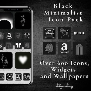 Iconos de aplicaciones minimalistas negros para iOS y Android (descarga digital)