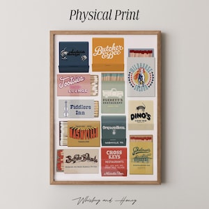 Physical Poster | Nashville Matchbook Art Print | Matchbook Collage | Nashville Poster | Trendy Wall Art | Bar Cart Art |