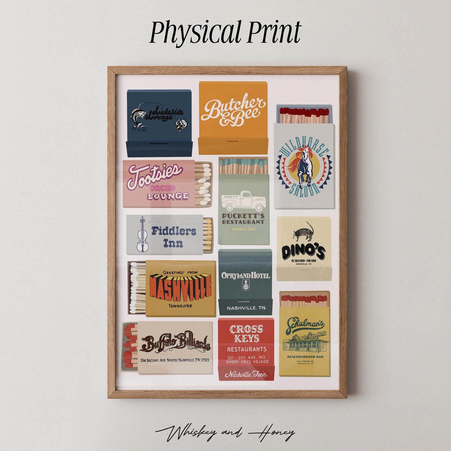 Nashville Matchbook Art Print | Mid-century Modern Bar Cart Poster