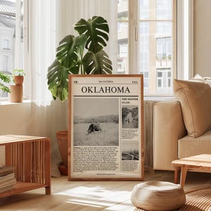Pobieranie cyfrowe | Plakat artystyczny Oklahoma State | Sztuka gazetowa | Czarno-biały plakat artystyczny State | Plakat podróżniczy | Minimalistyczny wydruk artystyczny |