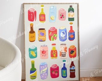 Digital Download | Soda Pop Art Print | Preppy Wall Art | Juice Poster | Large Scale Art | Kitchen Art | Soda Girl | Trendy Home decor | Art