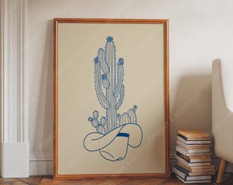 Impression d'art cactus et chapeau de cowboy | Décoration western cowgirl (téléchargement numérique)