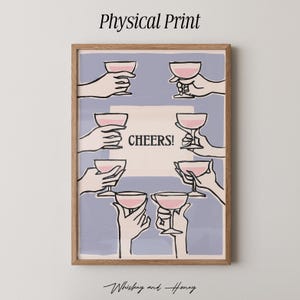 Wydruk fizyczny | Cheers! Wydruk artystyczny | Sztuka na wózku barowym | Urocza sztuka ścienna | Plakat koktajlowy | Plakat koktajlowy w stylu vintage | Sztuka kuchenna | Sztuka retro