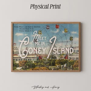 Physical Print | Meet Me In Coney Island Art Print | Retro Art | Vintage Postcard Art Print | New York Poster | Travel Wall Art