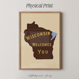 Póster físico / Impresión artística de Wisconsin te da la bienvenida / Arte mural con letrero de Wisconsin / Arte mural de viajes / Arte estatal / Idea de regalo / Póster de Wisconsin