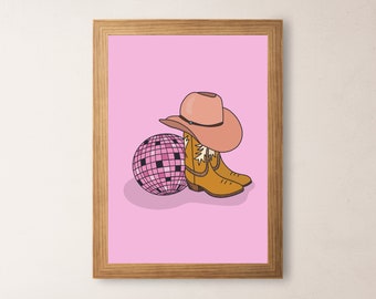 Disco Cowgirl | Art Print | Digital Art Print | Printable Art print | Modern Art Print | Western Art