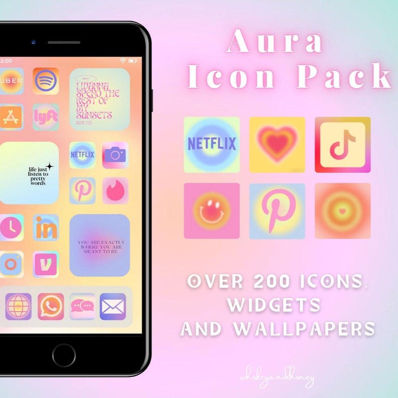 Paquete de iconos para teléfono Aura / Estética pastel danesa (descarga digital) imagen 1