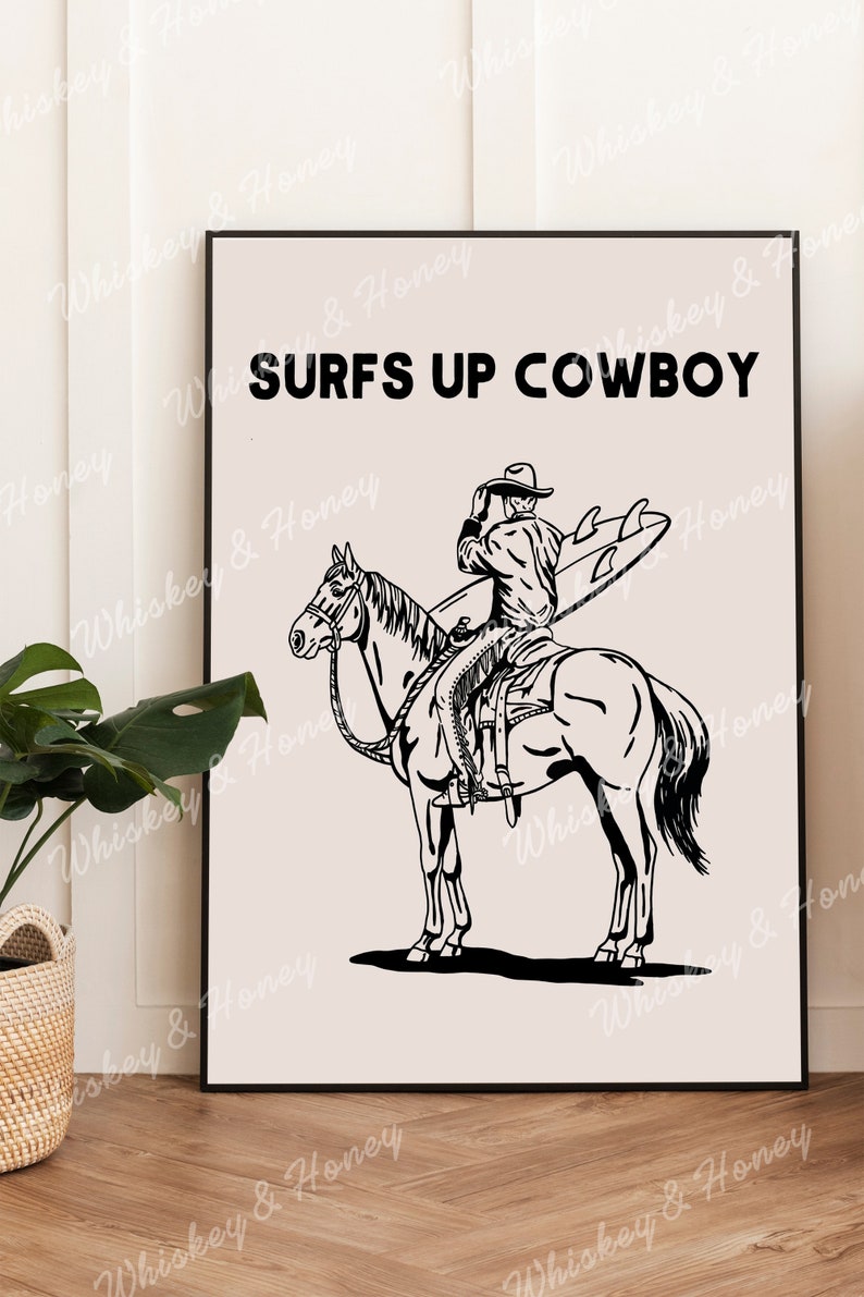 Surfs Up Cowboy Art Print | Coastal Cowgirl Western Art (Digital Download) image 4