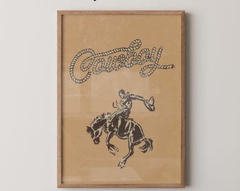 Vintage Cowboy Rodeo Kunstdruck | Western Barwagen Poster