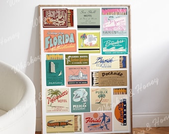 Digital Download | Vintage Florida Matchbooks Art Print | Bar Cart Art | Trendy Art | Matchbook Art | Florida Poster | Beach House Decor |
