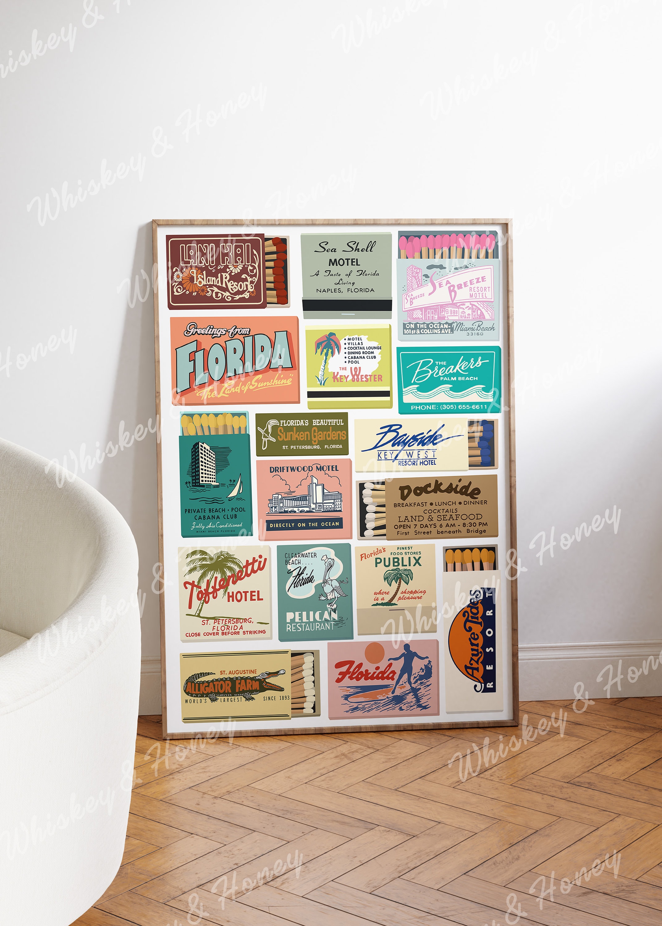 Digital Download | Vintage Florida Matchbooks Art Print | Bar Cart Art | Trendy Art | Matchbook Art | Florida Poster | Beach House Decor |