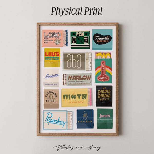 Austin Matchbook Art Print | Texas Bar Cart Decor