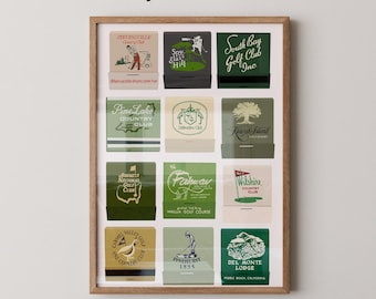 Vintage Golf Courses Matchbooks Art Print | Mid-Century Modern Bar Cart Decor (Physical Print)