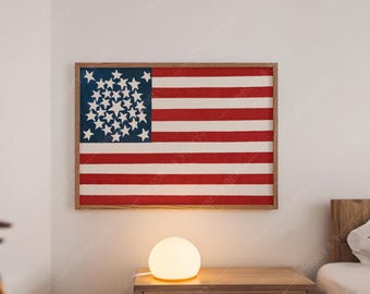 Vintage amerikanische Flagge Kunstdruck | Patriotisch USA Poster (Digitaler Download)