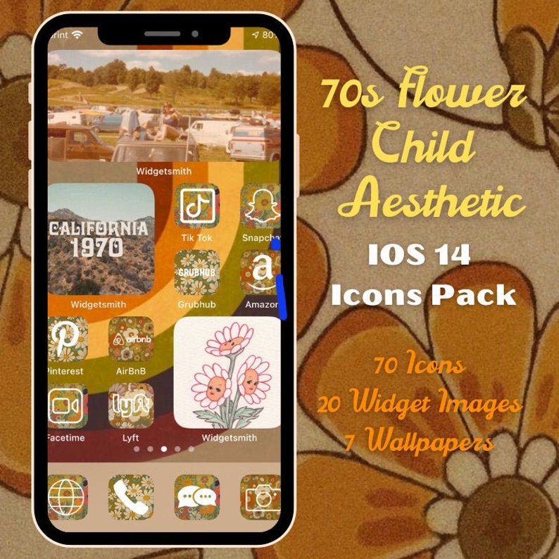70s Flower Child Aesthetic IOS 14 Icons Pack 