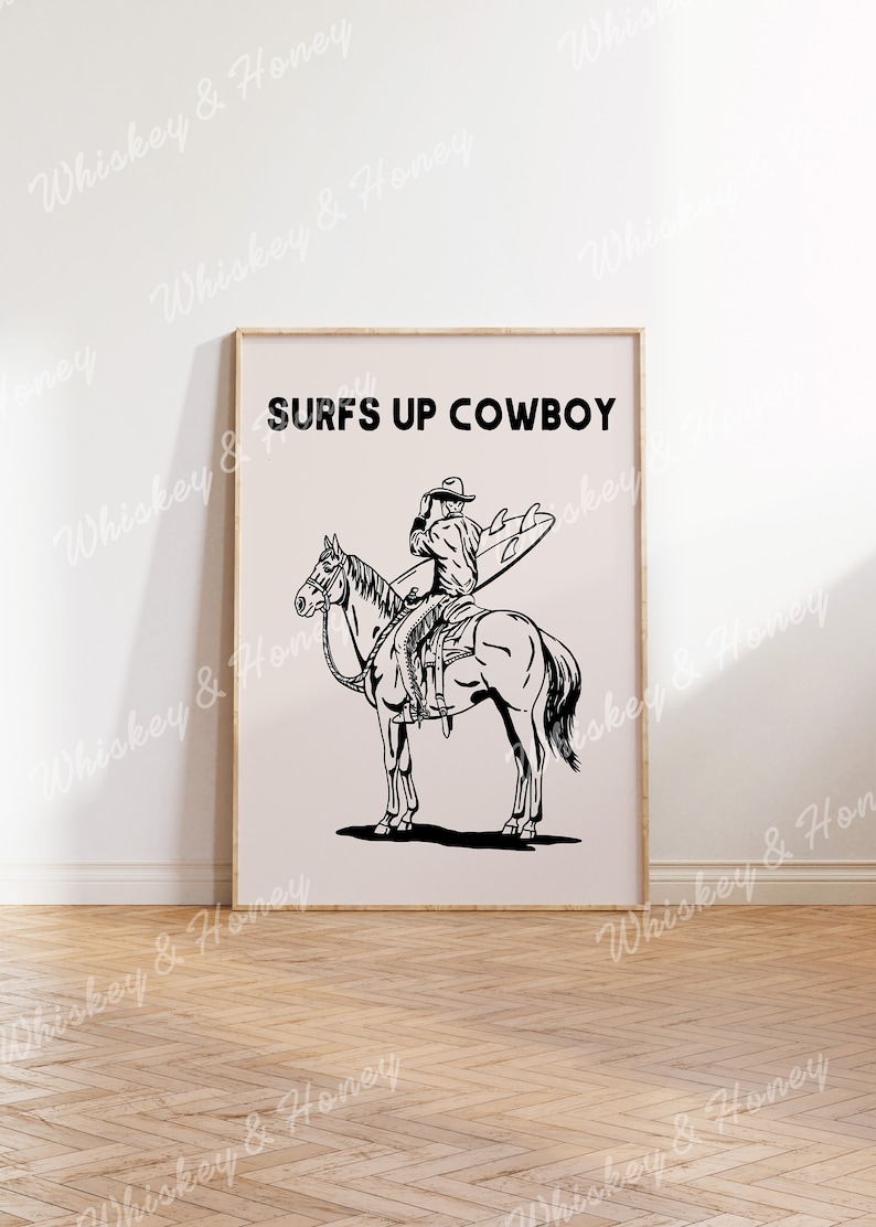 Surfs Up Cowboy Art Print | Coastal Cowgirl Western Art (Digital Download) image 6