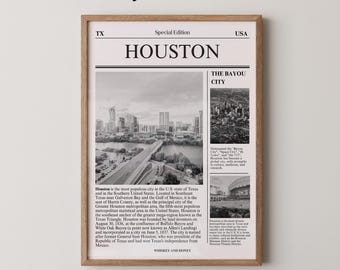 Houston Texas Newspaper Art Print | Minimalist Travel Poster
