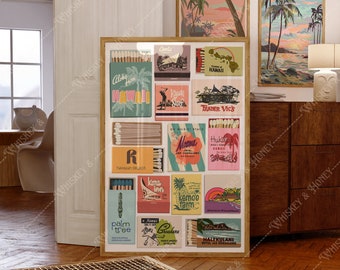 Digital Download | Vintage Hawaii Matchbook Art Print | Matchbook Collage | Hawaii Poster | Travel Poster | Bar Cart Art | Matchbook Art
