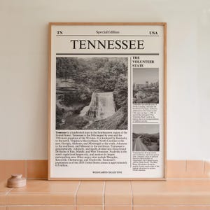 Pobierz cyfrowo | Plakat artystyczny Tennessee State | Sztuka gazetowa | Czarno-biały plakat artystyczny State | Plakat podróżniczy | Minimalistyczny wydruk artystyczny