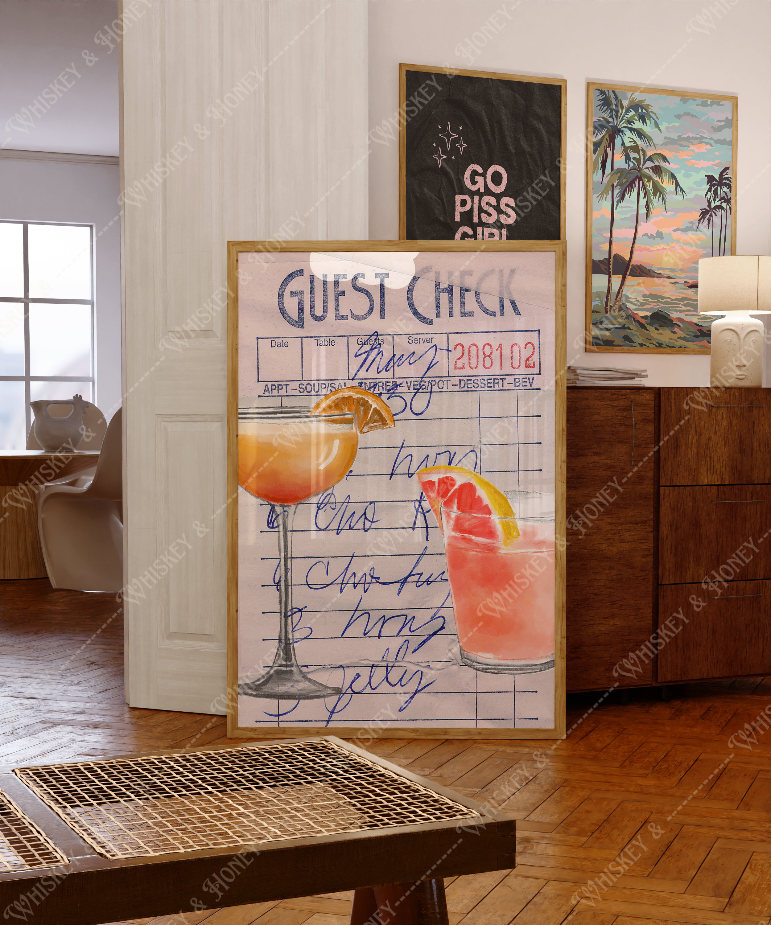 Digital Download | Guest Check Art Print | Vintage Art | Cocktail Art Print | Bar Cart Art | Cocktail Poster |Trendy Wall Art |Apartment Art