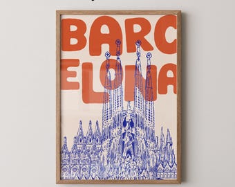 Physical Print | Barcelona Art Print | Travel Poster | Spain Poster | Bar Cart Art | Barcelona Wall Art | Trendy Travel Poster