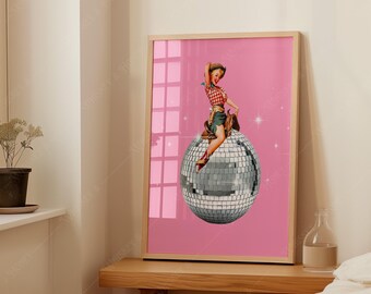 Disko Cowgirl Kunstdruck | Vintage Pinup Poster (Digitaler Download)