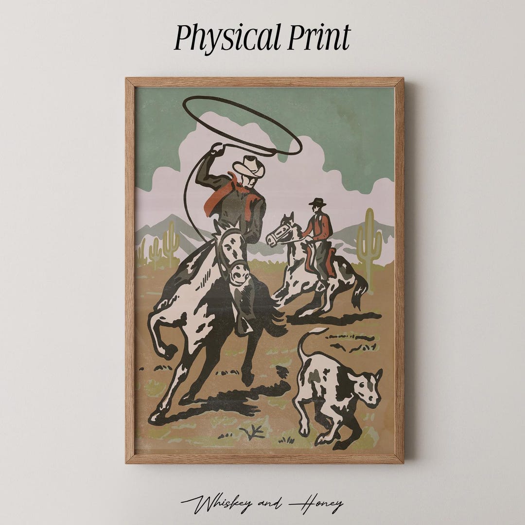 Roping Cowboys Art Print | Vintage Western Decor - Etsy