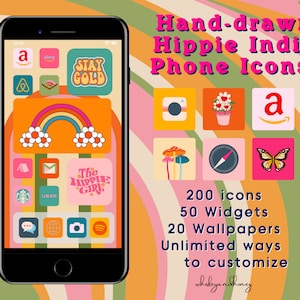 Digital Download | Hand-Drawn Hippie Indie Icon Pack | Phone Icons | Iphone Icons | Android Icons | Hippie Indie App Phone Covers