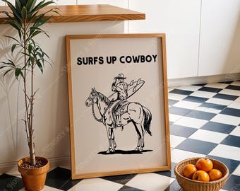Surfs Up Cowboy Art Print | Coastal Cowgirl Western Art (Digital Download)