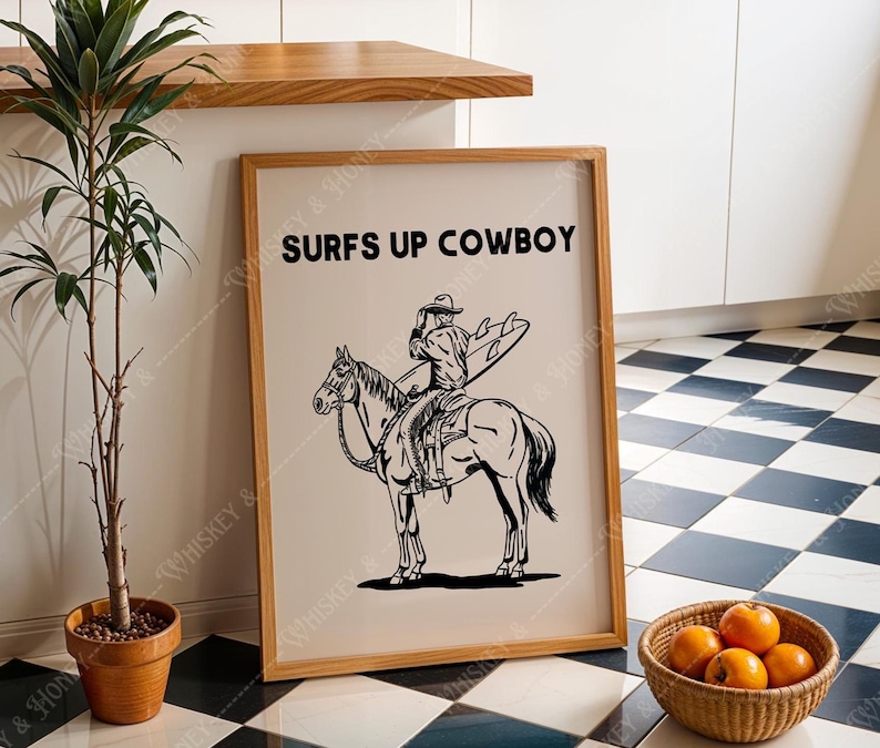 Surfs Up Cowboy Art Print | Coastal Cowgirl Western Art (Digital Download) image 1