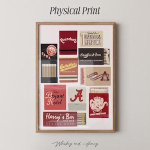 Physical Print | Vintage University Of Alabama Matchbook Art Print | Roll Tide | Alabama Poster |Tuscaloosa Matchbooks Art Print |BAMA Art