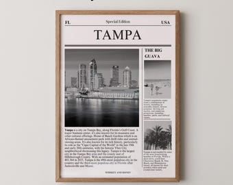 Tampa City Poster | Newspaper Art Print, Florida Travel