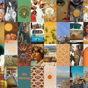 70s Hippie Aesthetic Wall collage | Groovy Wall Collage | Digital download | 75 pieces