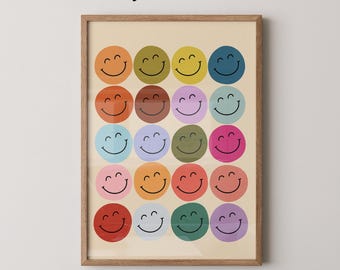 Smiley Faces Art Print | Colorful Mid-Century Modern Wall Decor