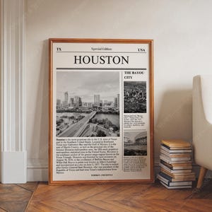 Descarga digital / Póster de Houston / Arte mural de viajes / Póster de periódico / Arte minimalista / Póster estatal / Arte de Houston / Póster de Texas