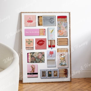 Pobieranie cyfrowe | Coquette Matchbook Art Print | Matchbook Collage | Preppy Art | Pink Art | Coquette Aesthetic | Trendy Art | Bar Cart Art