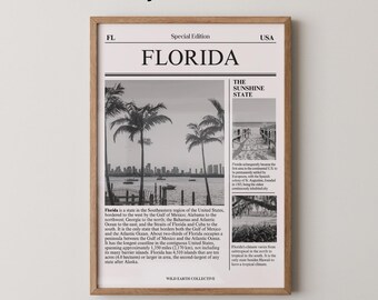 Florida Newspaper Art Print | Black and White Travel Poster
