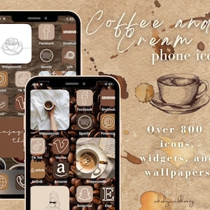 Coffee and Cream Aesthetic Phone Icons Pack | Iphone IOS14 and Android Icons