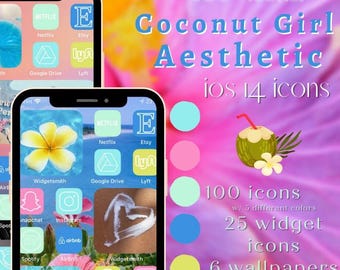 Coconut Girl App Icons, iOS 14 Covers (Digitaler Download