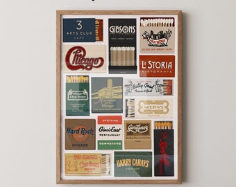 Vintage Chicago Matchbook Art Print | Matchbook Poster | Bar Cart Art | Chicago Poster | Trendy Art Print | Chicago Art | Physical Print