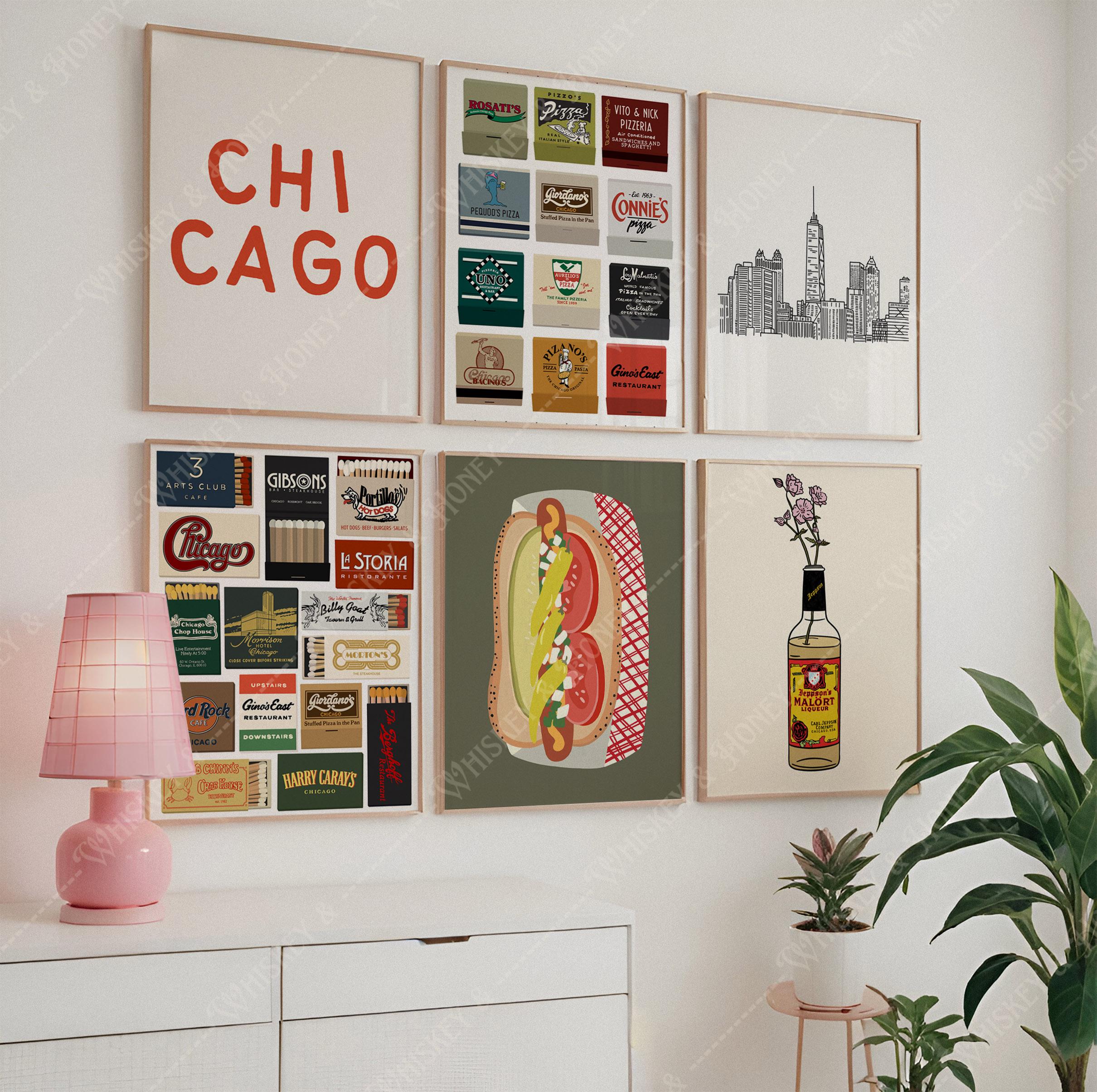 Digital Download | Chicago Art Print Six Pack | Chicago Posters | Chicago Matchbooks | Trendy Art | Bar Cart Art | Vintage Chicago Wall Art