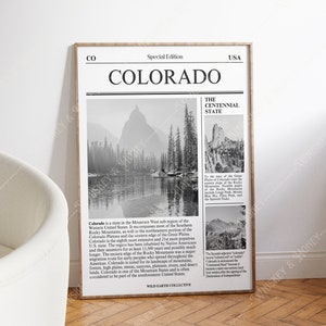 Digital Download | Colorado State Art Poster | Newspaper Art | Black and White Art | Colorado Poster | Colorado Art Print | Travel Poster