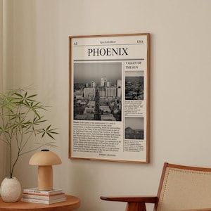 Descarga digital / Póster de la ciudad de Phoenix / Arte mural de viajes / Póster de periódico / Arte minimalista / Póster estatal / Impresión artística de Arizona /