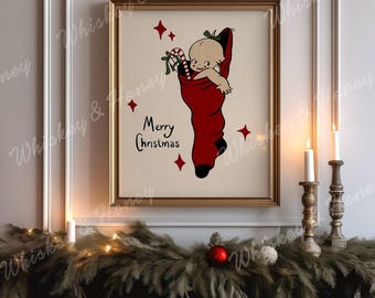 Vintage Kewpie – świąteczna grafika artystyczna | Świąteczna dekoracja ścienna (do pobrania w wersji cyfrowej)