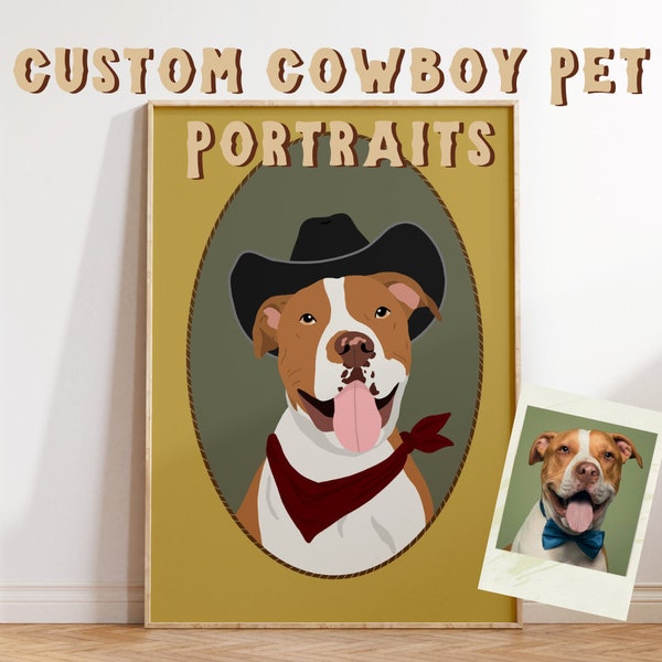 Digital Download | Custom Cowboy Pet Portrait | Cat Portrait | Dog Portrait | Western Decor | Personalized Gifts |  Cat Decor | Dog Decor