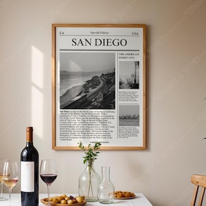 Descarga digital / Póster de la ciudad de San Diego / Arte mural de viajes / Póster de periódico / Arte minimalista / Póster del estado / Póster de California /