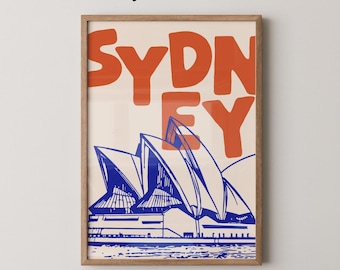 Konsttryck med Sydneys operahus | Minimalistisk reseposter för Australien